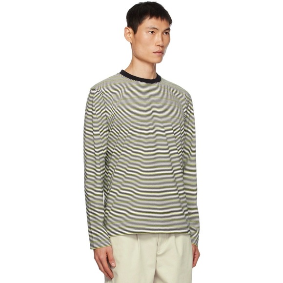 NOAH Mens Small Black & Green Striped Long Sleeve T-Shirt Crewneck - Picture 1 of 8